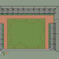 Sports Stadium Floor Plan With Green Lawn And Surrounding Stands Structure