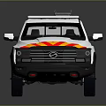 White Utility Truck With Orange Yellow Reflective Stripes And Roof Rack