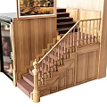 Interior Design Featuring Wooden Staircase with Carved Handrail Carpeted Steps and Wall Artwork