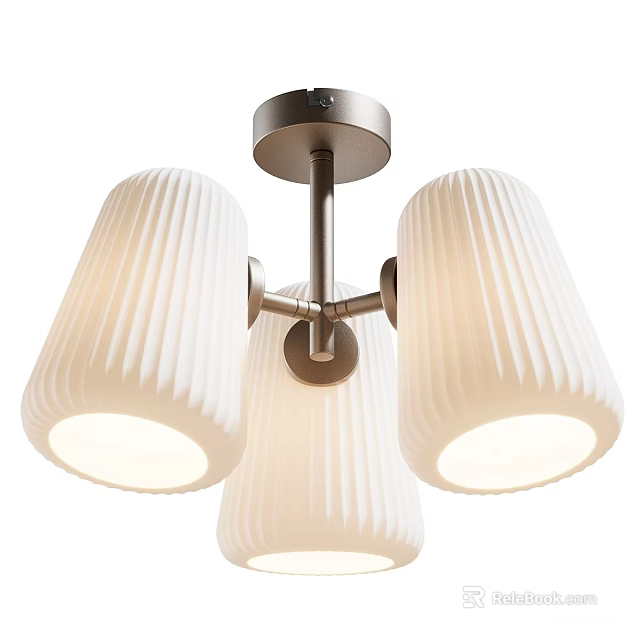 Modern Style Chandelier with Three White Pleated Shades and Metal Frame 3d model 