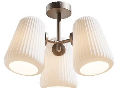 Modern Style Chandelier with Three White Pleated Shades and Metal Frame 3d model