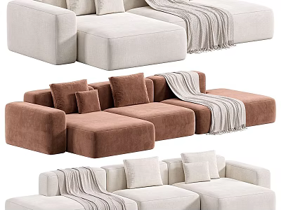 Different Colored Modular Sofas With Throw Blanket And Cushions For Interior Design 3d model