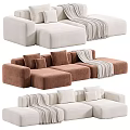 Different Colored Modular Sofas With Throw Blanket And Cushions For Interior Design