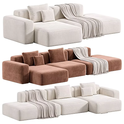 Different Colored Modular Sofas With Throw Blanket And Cushions For Interior Design 3d model