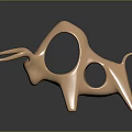 Decorative Ornament Set Golden Bull Shaped Abstract Design With Circular Hollow Details