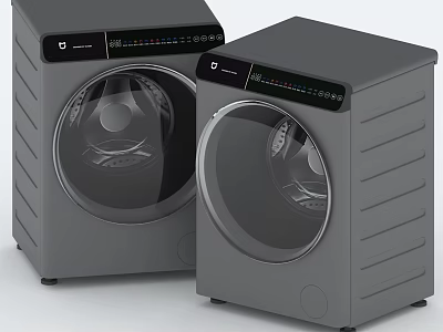 Two Modern Grey Front Load Washing Machines With Sleek Design And Control Panel 3d model