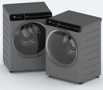 Two Modern Grey Front Load Washing Machines With Sleek Design And Control Panel 3d model