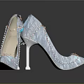 Sparkling Blue Pointed Toe High Heels With Beads Bow And Rhinestones On Stiletto Heel