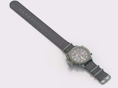 Green Canvas Strap Military Watch With Round Dial And Sub Dials 3d model