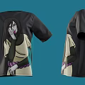 Black Short Sleeve T-shirt With Long Hair Cartoon Character Graphic Print