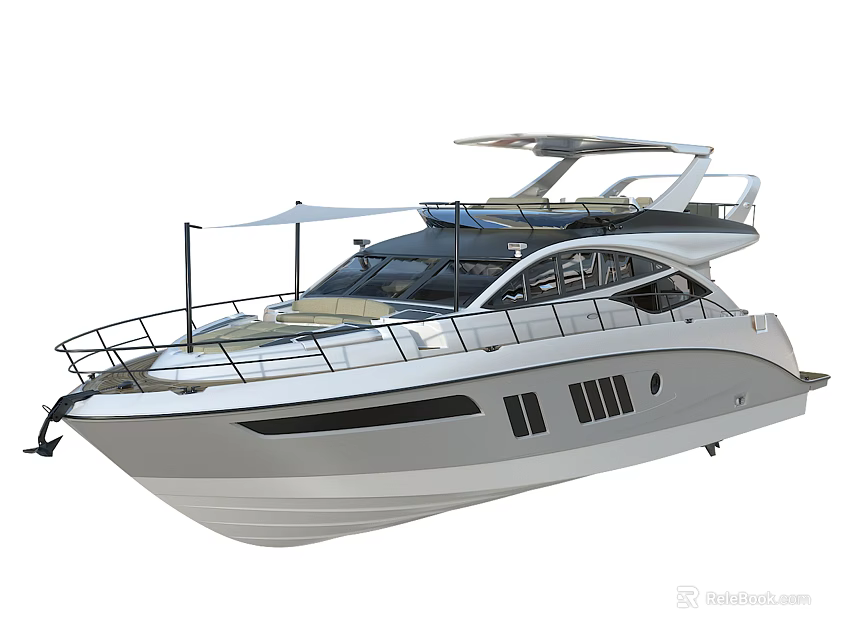 Modern Luxury Yacht With Flybridge And Railings 3d model 