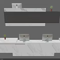 Modern Bar Counter Design With White Marble Top And Two Computers Small Plants 3d model