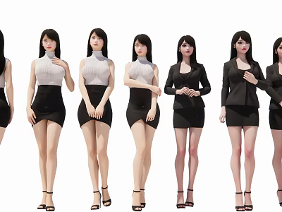 Group of Women Standing in Different Fashionable Outfits With High Heels and Poses 3d model