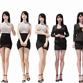 Group of Women Standing in Different Fashionable Outfits With High Heels and Poses