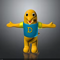 Friendly Yellow Cartoon Animal Character In Blue Shirt With Letter D And Open Arms