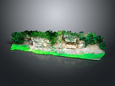 Natural Rock Formation Landscape With Green Vegetation And Grass Area 3d model