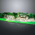 Natural Rock Formation Landscape With Green Vegetation And Grass Area