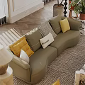 Elegant Modern Sofa Set With Colorful Throw Pillows And Green Potted Plants