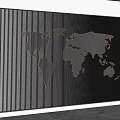 Modern Black Background Wall with Vertical Stripes and Gold World Map Outline