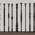 Black Balusters With Various Designs For Staircase Railing System 3d model