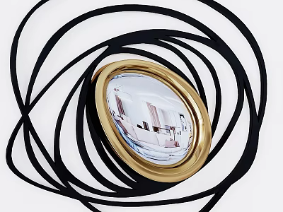 Stylish Modern Decorative Mirror With Gold Frame And Black Curved Lines 3d model
