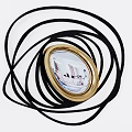 Stylish Modern Decorative Mirror With Gold Frame And Black Curved Lines