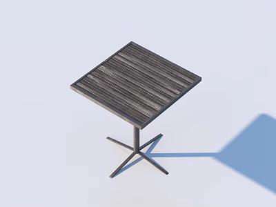 Modern Square Dining Table With Wooden Slat Top And Metal Cross Base Design 3d model