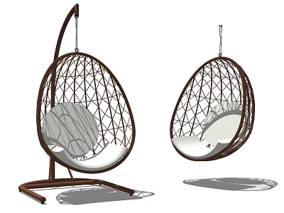 Egg Shaped Modern Hanging Chair With Woven Metal Frame And Soft Comfortable Cushion 3d model