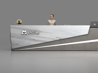 Modern Reception Desk With Marble Top Liemu Brand Logo Receptionist And Decorative Vase 3d model