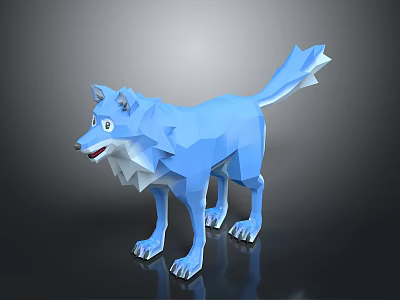 Blue Low Poly Wolf Character 3D Model With Geometric Design And Cartoon Features 3d model