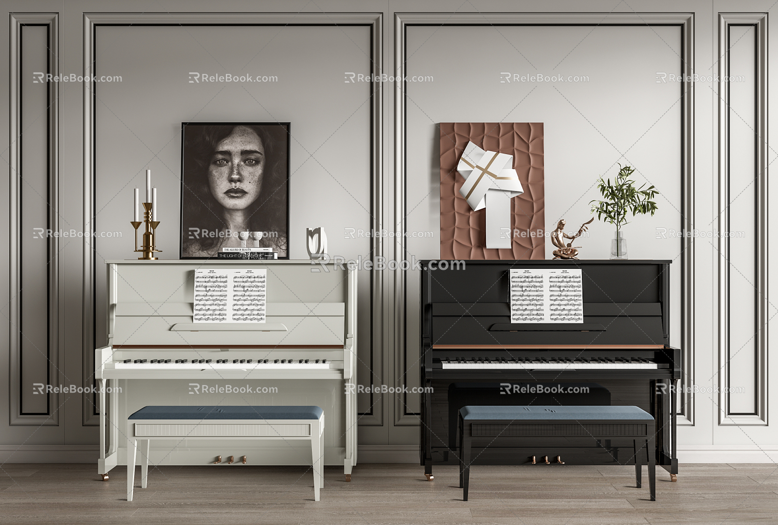 Modern Piano Sculpture Ornaments Wall Decorations Hanging Painting Wall Panel Low Stool 3d model