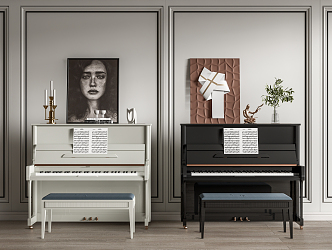 Modern Piano Sculpture Ornaments Wall Decorations Hanging Painting Wall Panel Low Stool 3d model