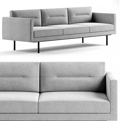Modern Gray Fabric Sectional Sofa With Upholstered Back Armrests Black Metal Legs 3d model