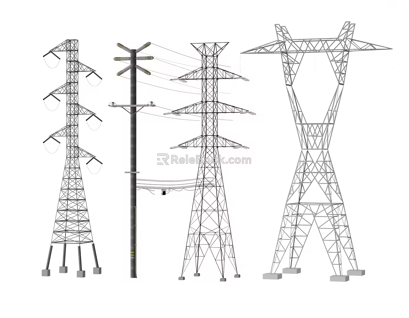 Electric pole High voltage tower High voltage line Transmission tower Signal tower Power facilities Equipment cable 3d model