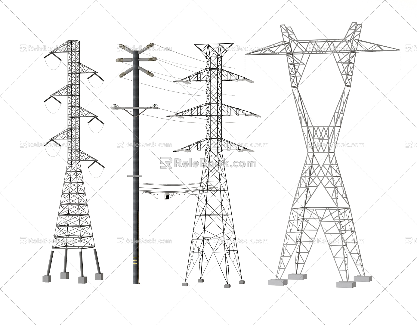 Electric pole High voltage tower High voltage line Transmission tower Signal tower Power facilities Equipment cable 3d model