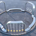 Stylish Garden Ornament Design With Circular Silver Metal Frame Decorative Rings And Yellow Accents