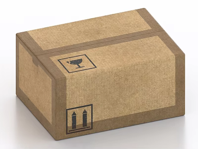 Sturdy Brown Cardboard Box With Wine Glass Symbol And Upward Arrows 3d model