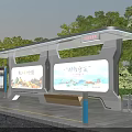 Modern Public Bus Shelter With Advertising Billboards Bench And Digital