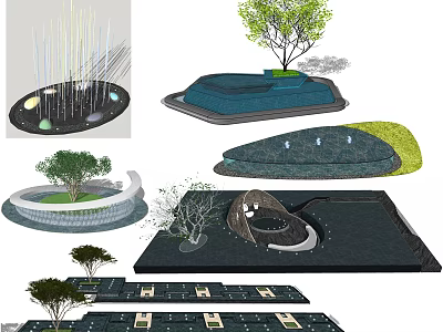 Diverse Garden Ornaments Design With Trees Shaped Bases And Decorative Water Features 3d model
