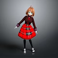 Anime Style Game Character With Orange Hair Red Plaid Skirt And Blue Eyes