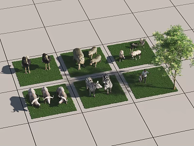 Various Reptiles Living in Grid Patterned Grassland Areas with Green Turf and Open Space 3d model