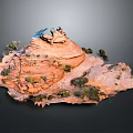 Wood And Stone Landscape Model Featuring Natural Texture And Detailed Plant Elements