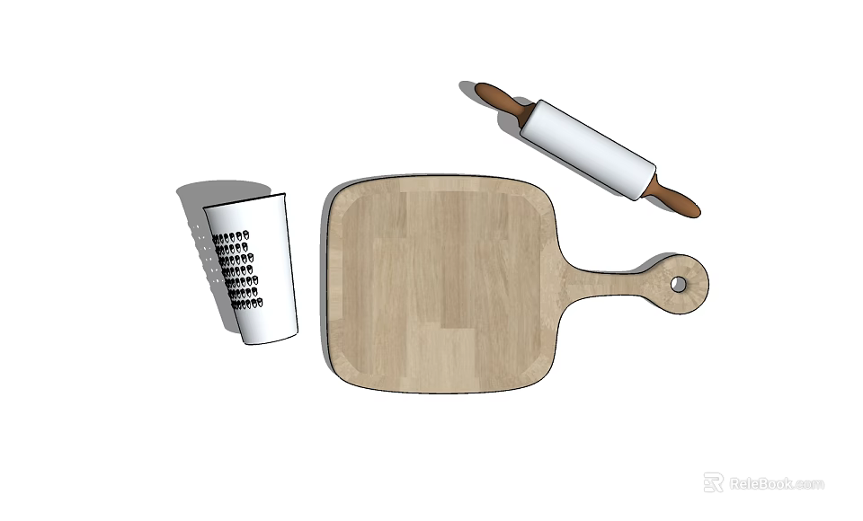 Essential Kitchen Utensils Including Wooden Cutting Board Rolling Pin With Wooden Handle And Measuring Cup 3d model 