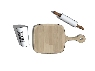 Essential Kitchen Utensils Including Wooden Cutting Board Rolling Pin With Wooden Handle And Measuring Cup 3d model