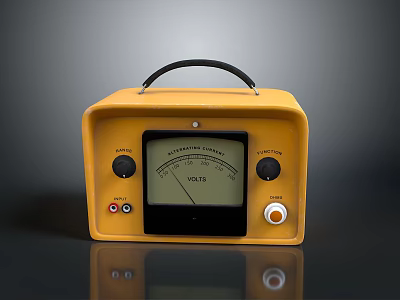 Vintage Yellow Computer Voltage Tester Device with Analog Dial Black Handle and Knobs 3d model