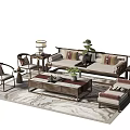 Elegant Modern Sofa And Coffee Table Set With Armchairs Side Tables And Table Lamps 3d model