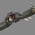 Traditional Chinese Architectural Exterior Wall With Gray Tile Roof Brick Structure And Door Openings