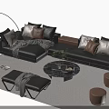 Modern L Shaped Sofa And Coffee Table Set With Marble Top Cushions And Throw Blanket