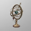 Vintage Metal Armillary Sphere Decorative Ornament with Green Globe and Bronze Base