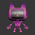 Purple Robot Character with Cat Ears Cute Cartoon Design and Screen Face